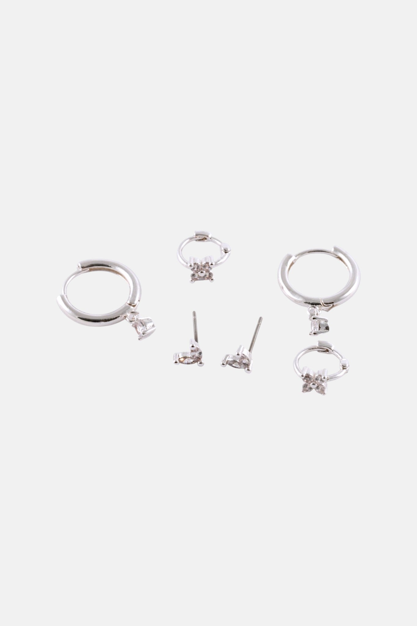SILVER CZ MARQUISE STUD AND FLOWER HUGGIE PACK