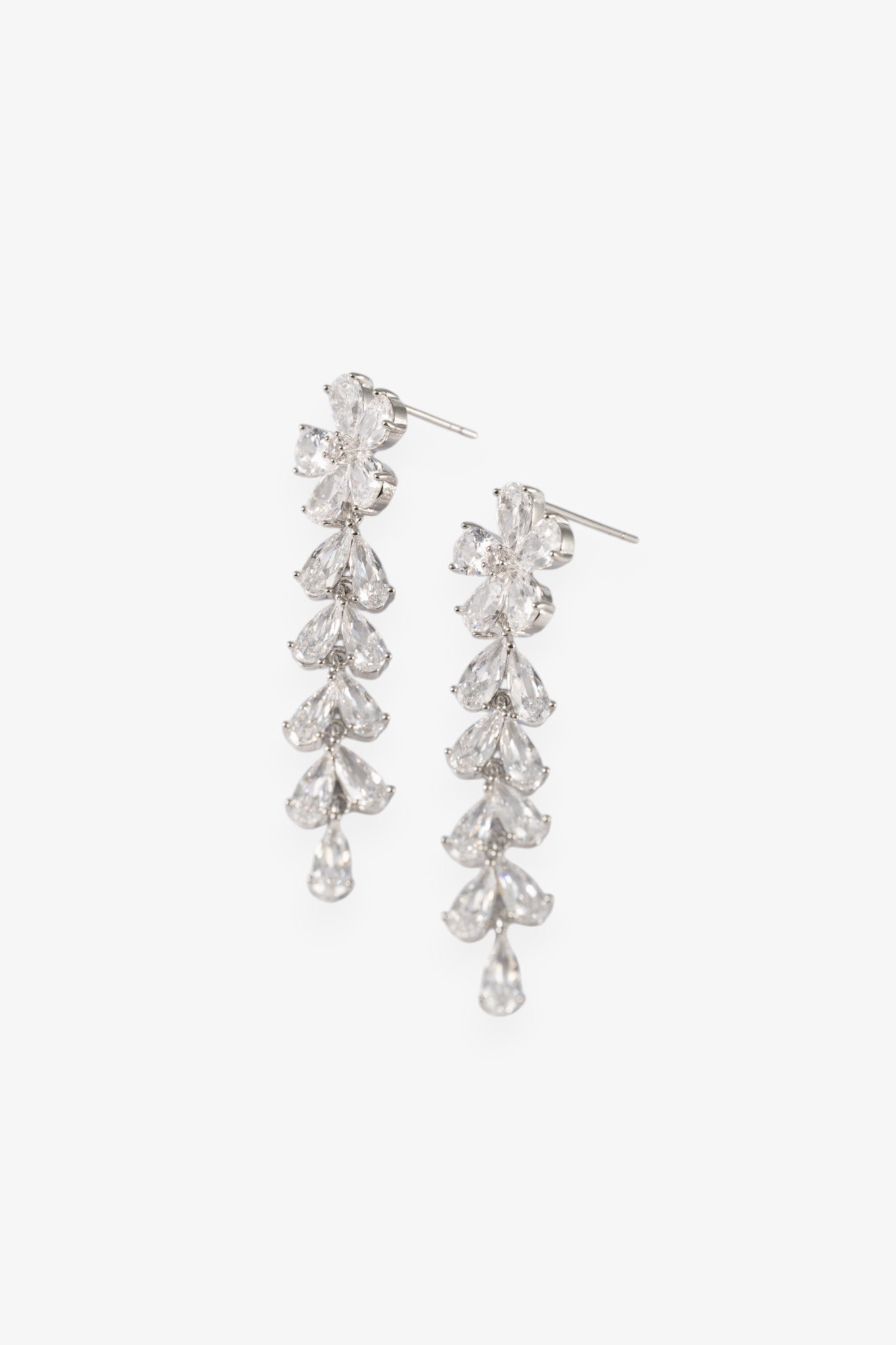 RHODIUM CZ FLORAL DROP EARRING