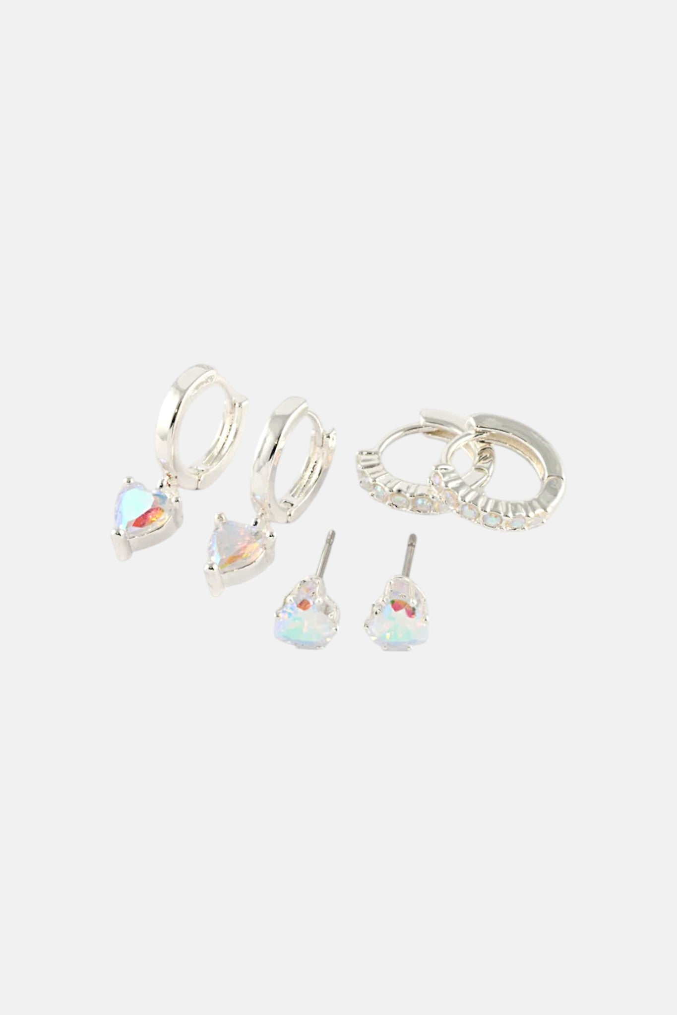 SILVER PINK CRYSTAL HEART HUGGIE 3 PACK EARRING
