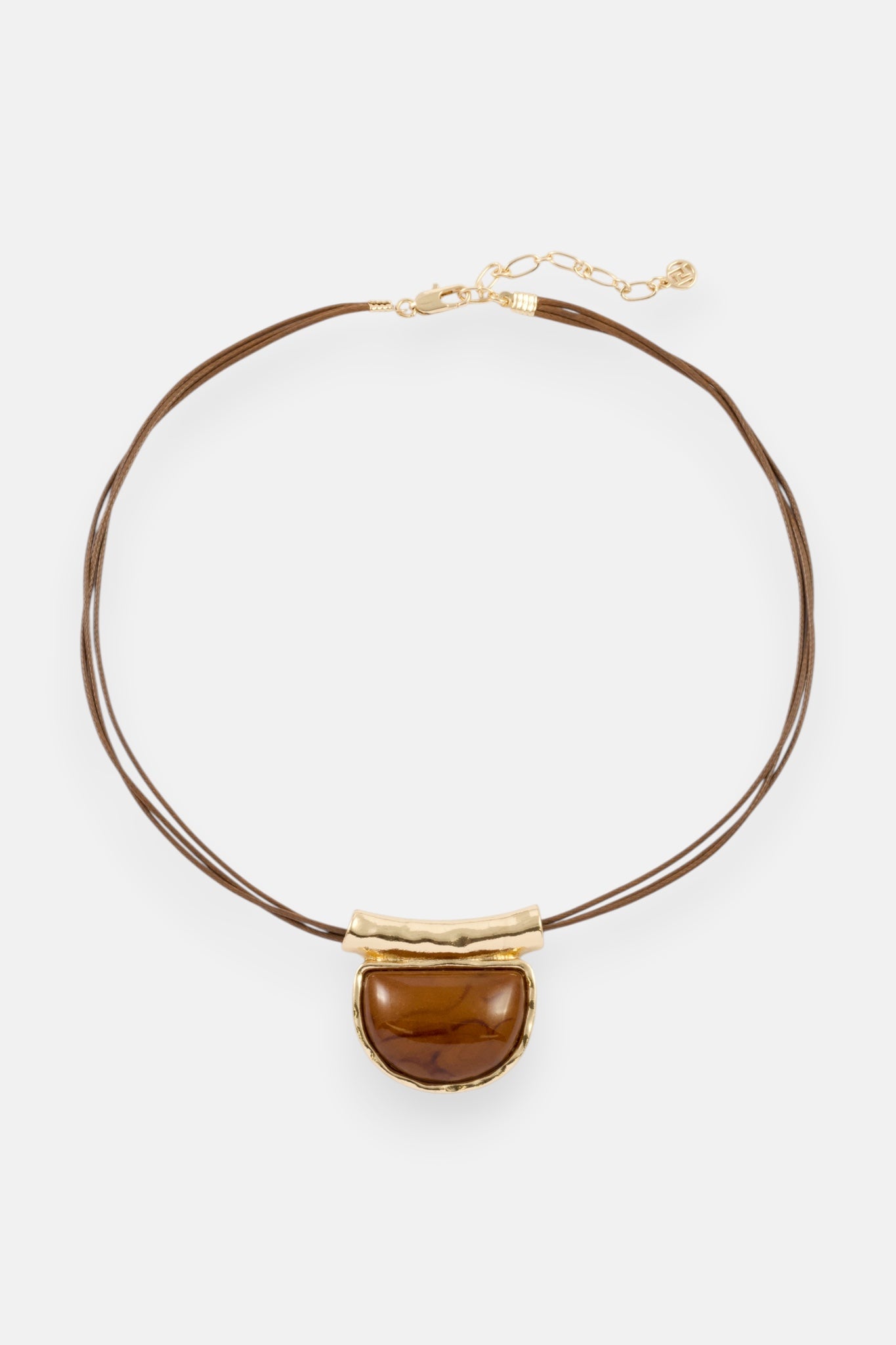 BROWN ORGANIC RESIN SEMI CIRCLE PENDANT NECKLACE