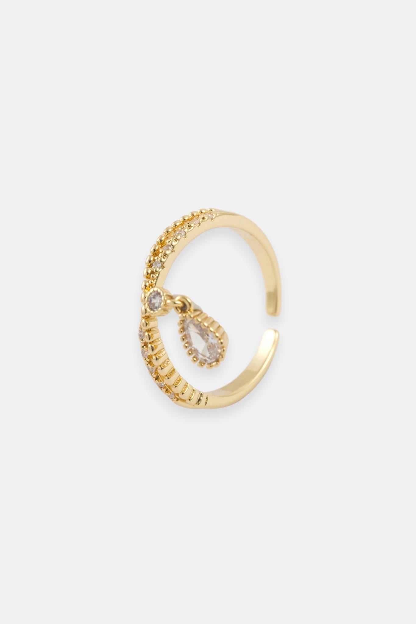 GOLD CZ PAVE DANGLE ADJUSTABLE RING