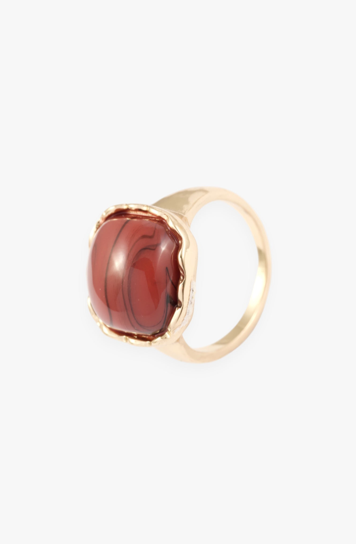GOLD RED MARBLED APRICOT STATEMENT RING - SM