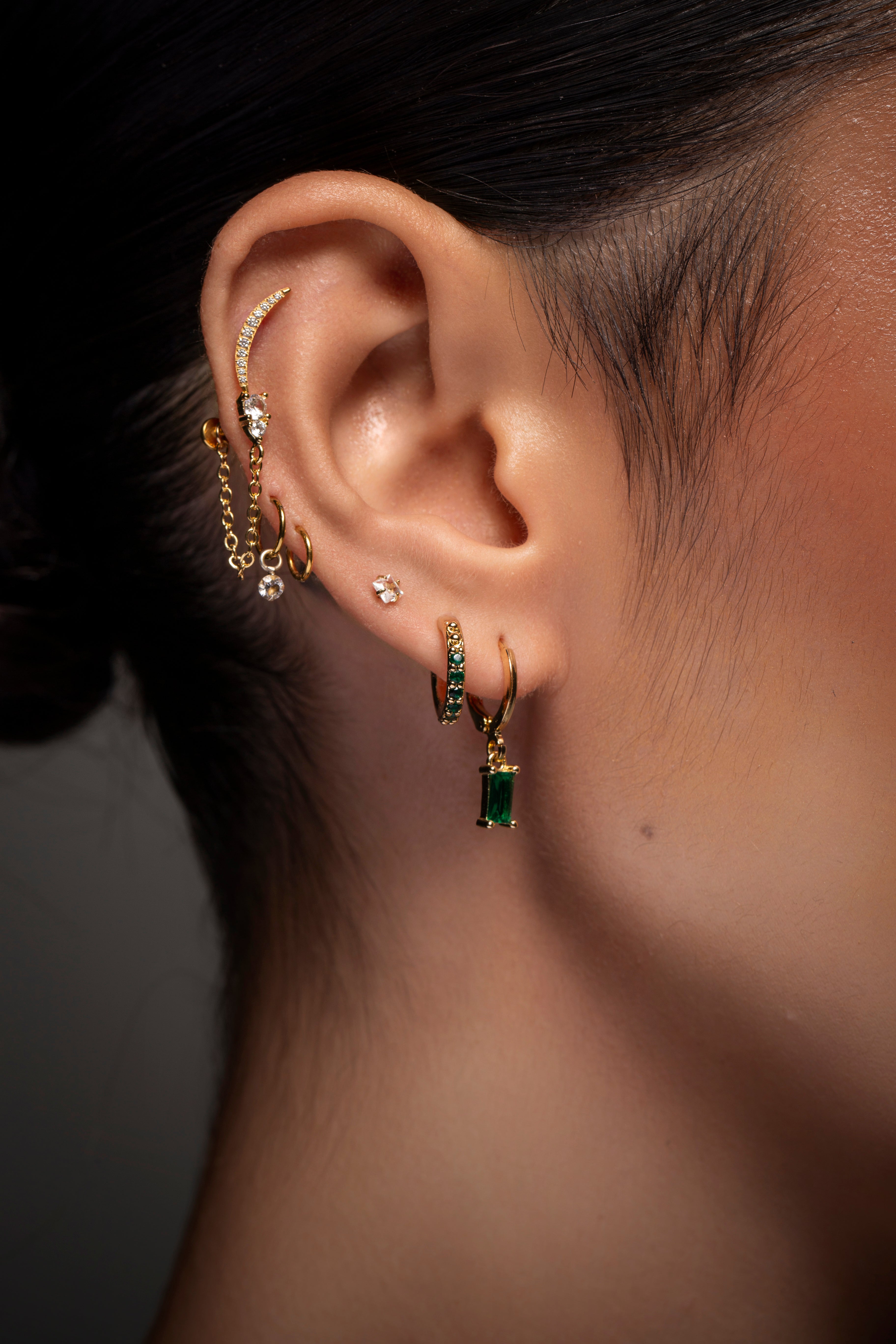 GOLD  CZ PAVE HOOP AND BAGUETTE HUGGIE PACK