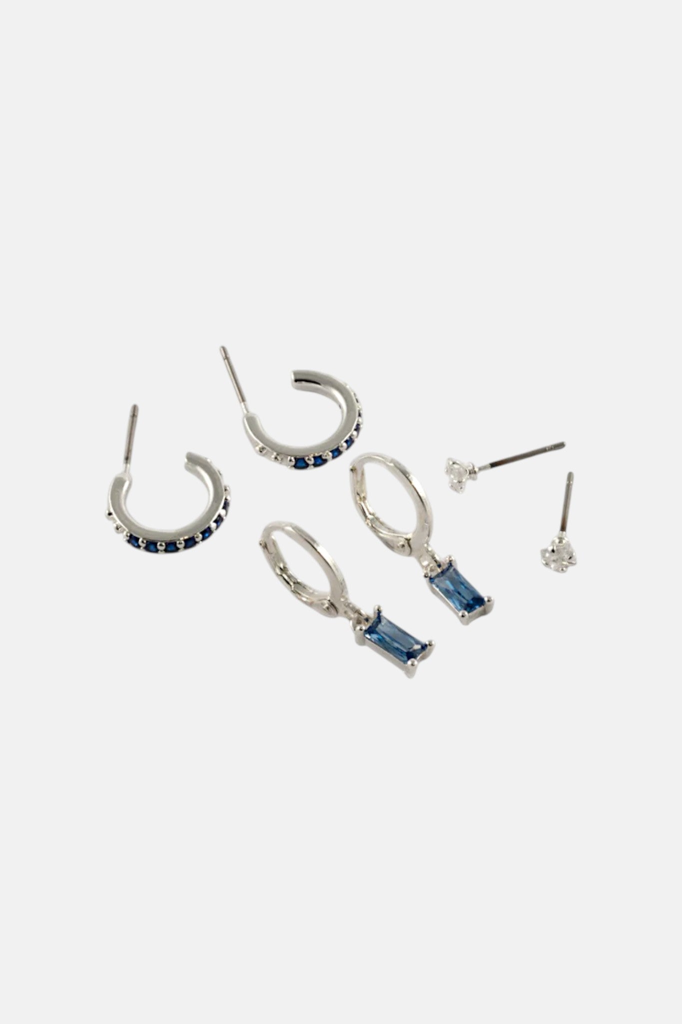 SILVER CZ BAGUETTE STUD AND HUGGIE PACK