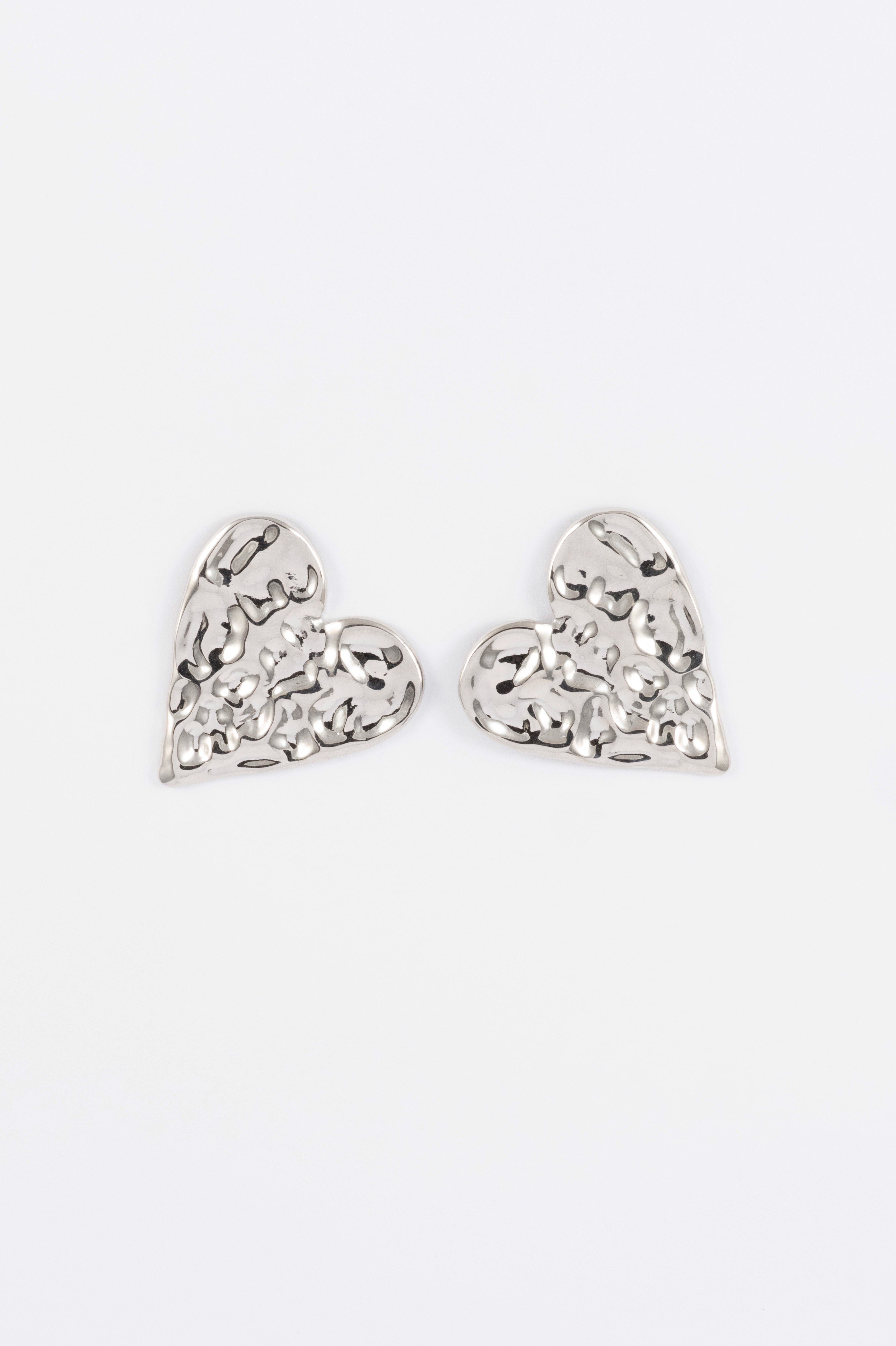 SILVER MOLTEN HEART STUD EARRING