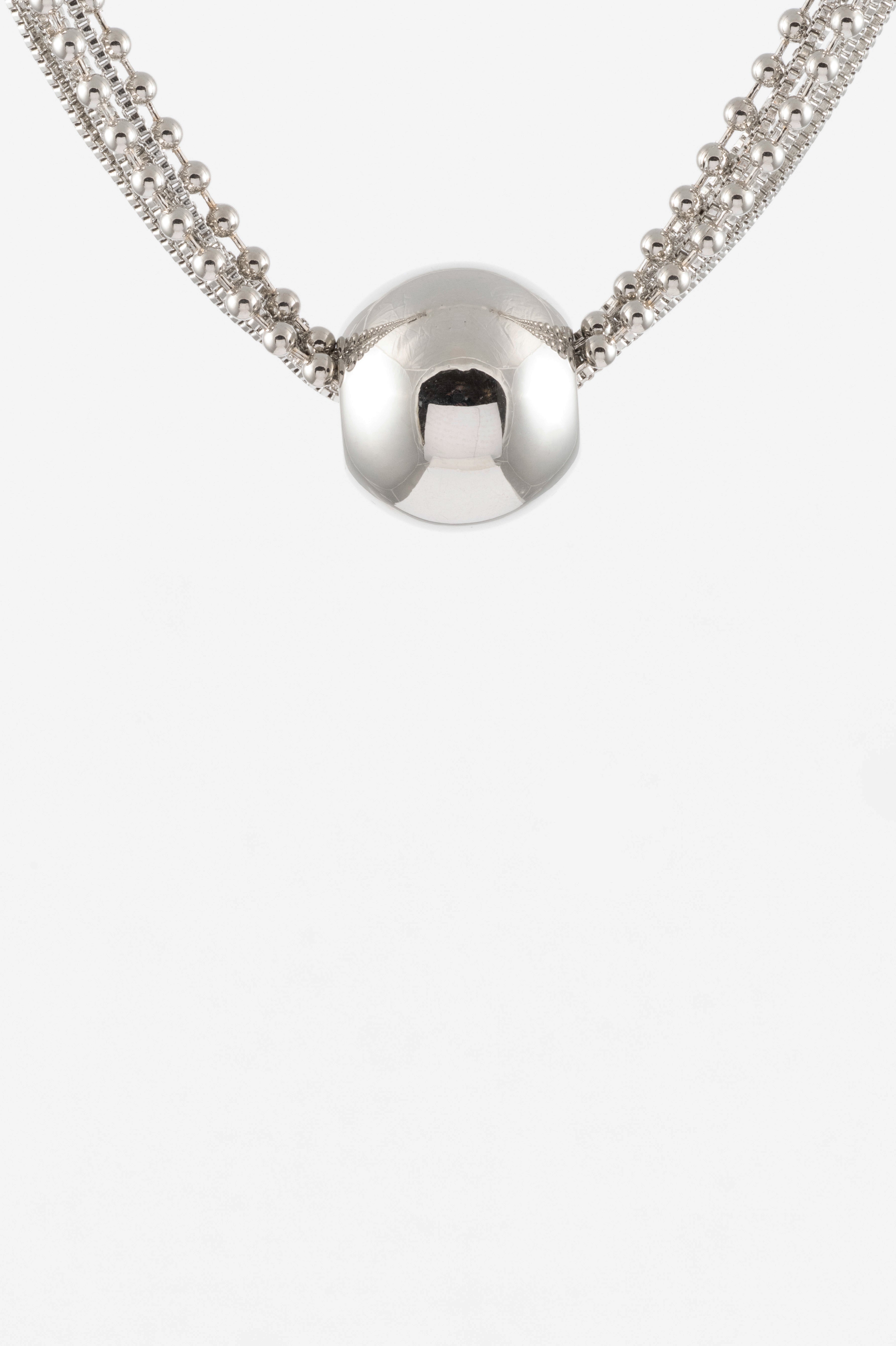 SILVER POLISHED  BALL BEAD MULTI STRAND NECKLACE