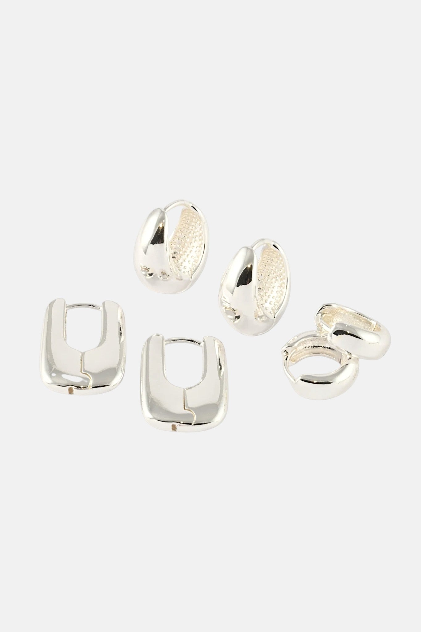 SILVER POLISHED RECTANGLE HUGGIE 3 PACK EARRING