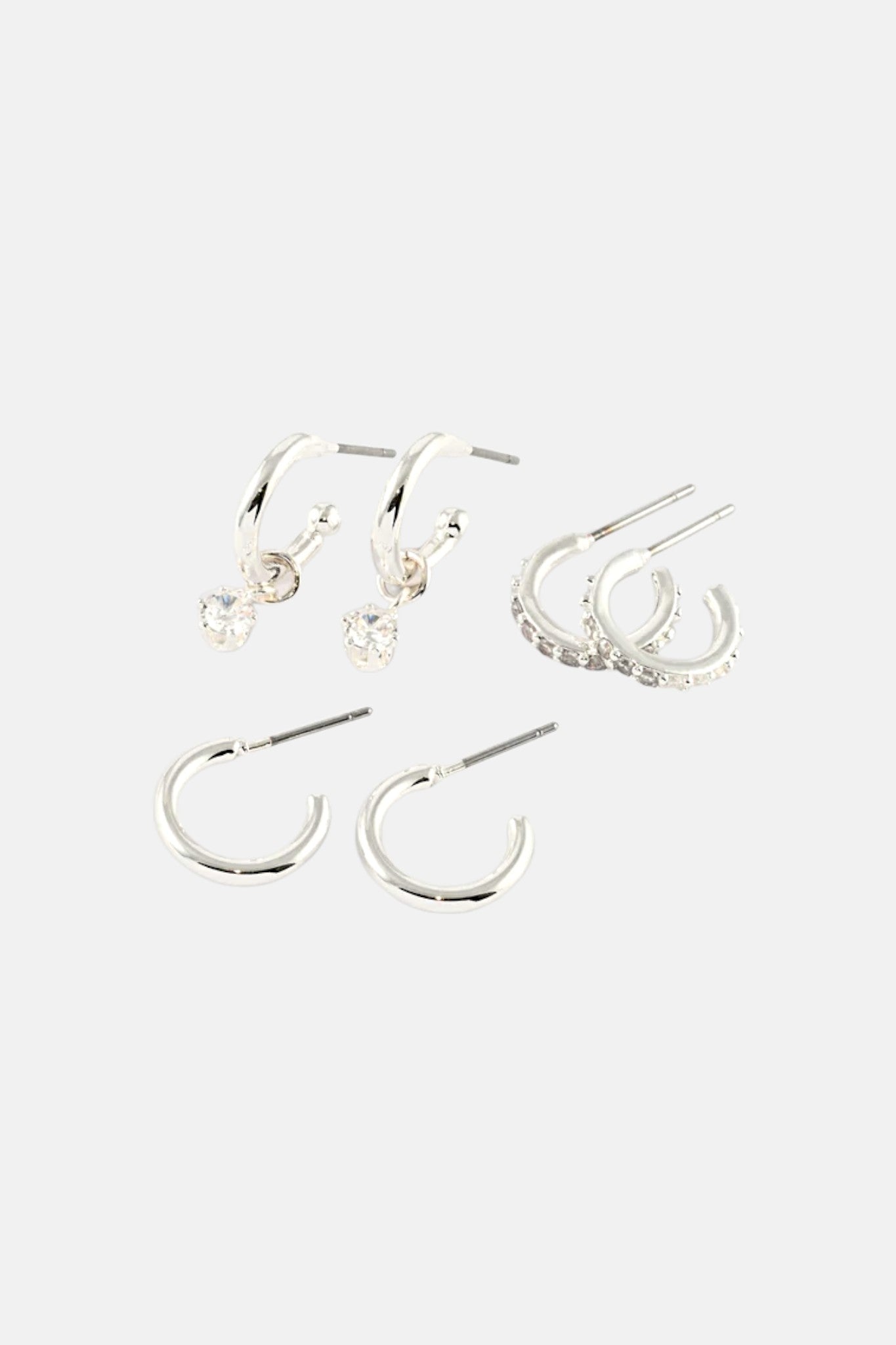 SILVER CLASSIC PAVE CRYSTAL HUGGIE 3 PACK EARRING