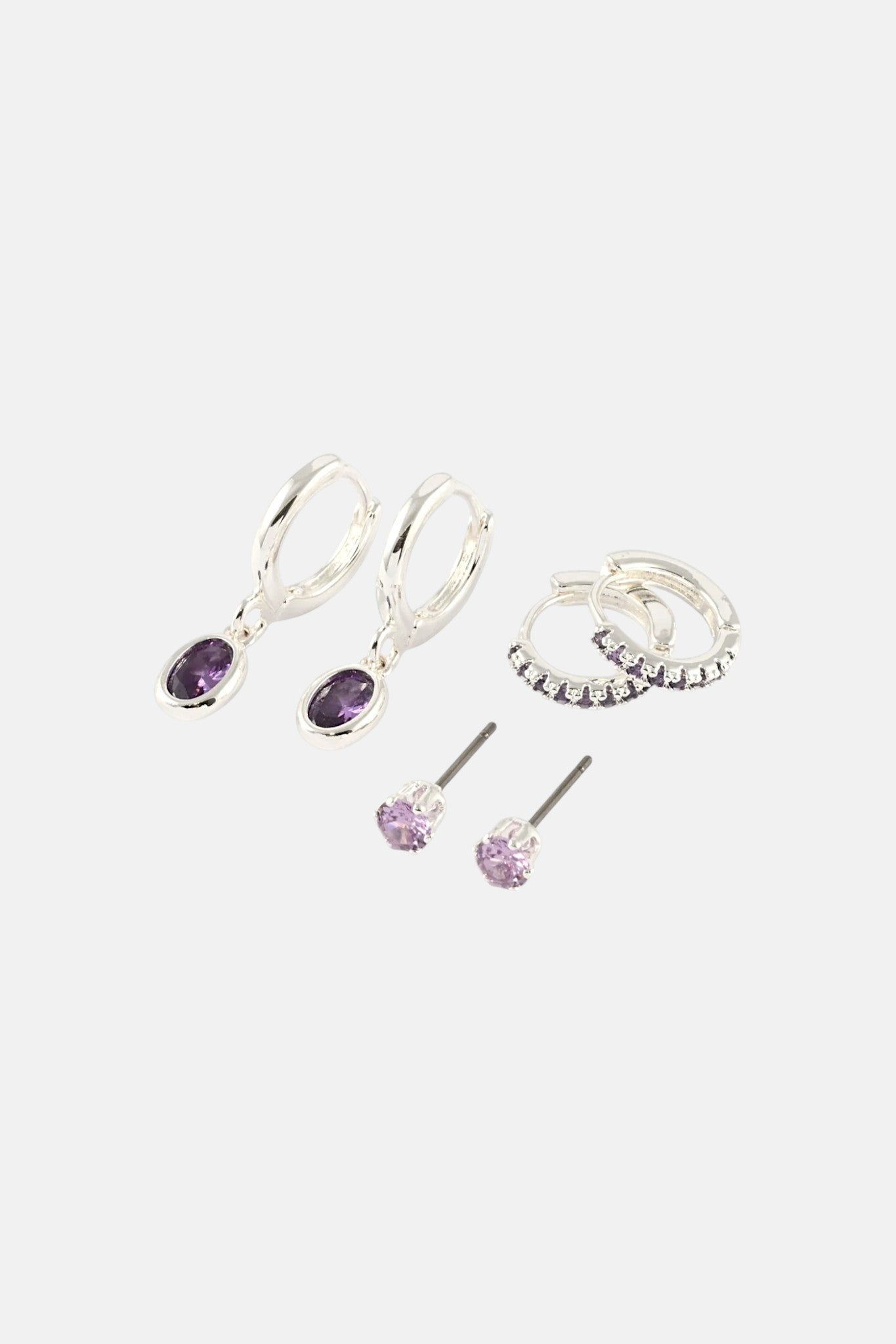 SILVER LILAC CZ PAVE HOOP AND BAGUETTE HUGGIE PACK