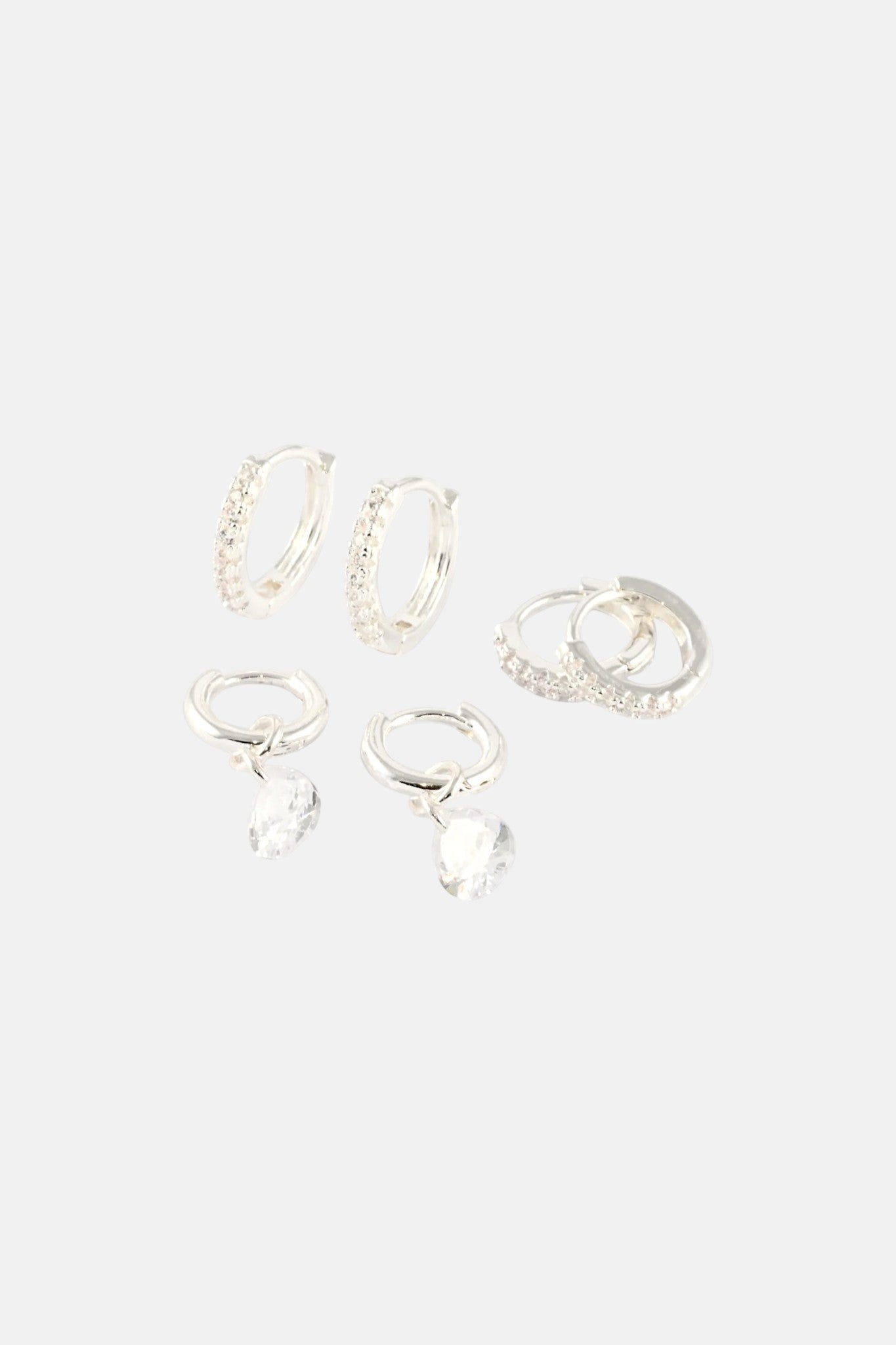 SILVER DOUBLE LOOP DIAMANTE HUGGIE PACK
