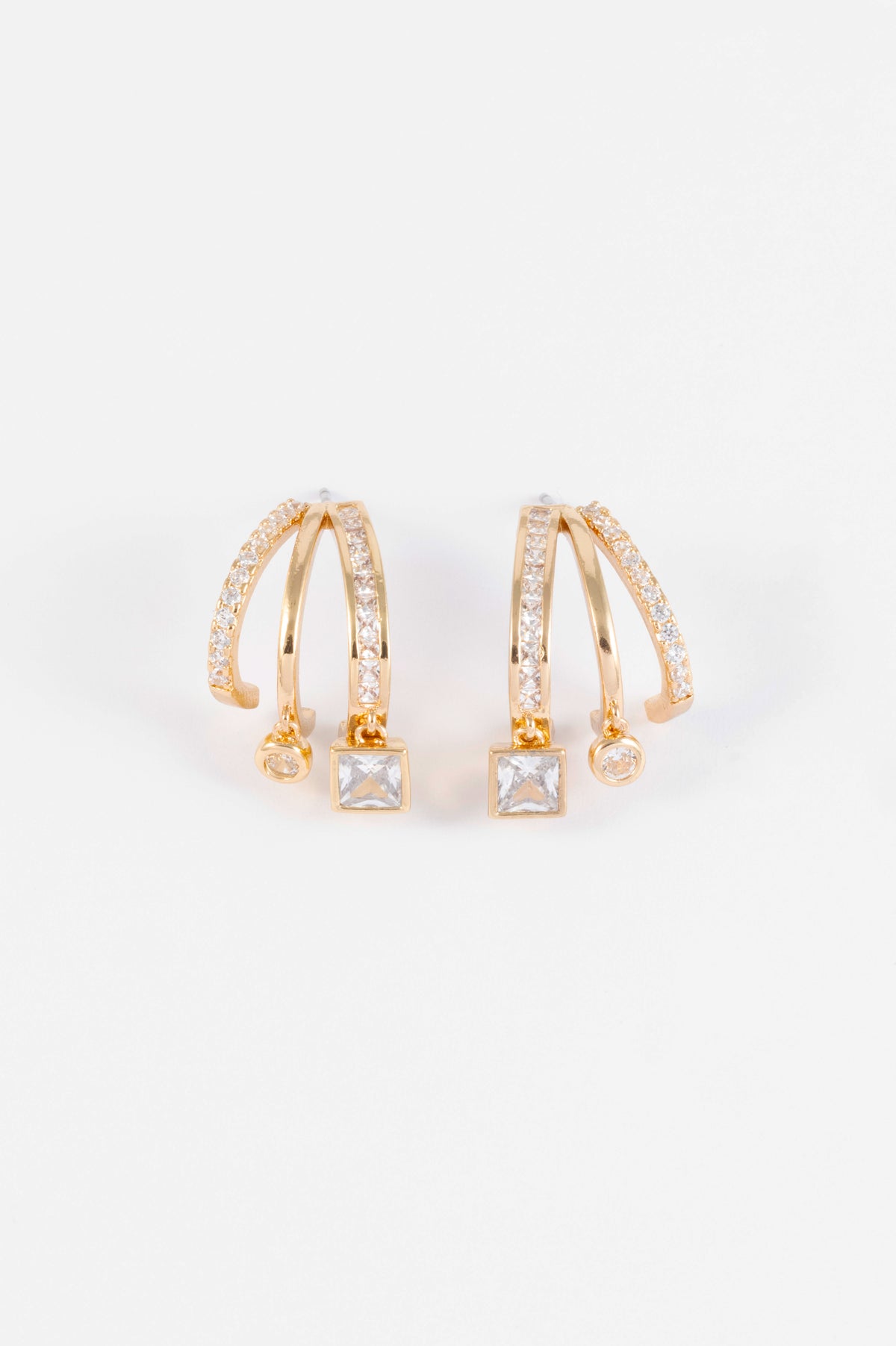 GOLD CZ TRIPLE STACK ILLUSION HOOPS