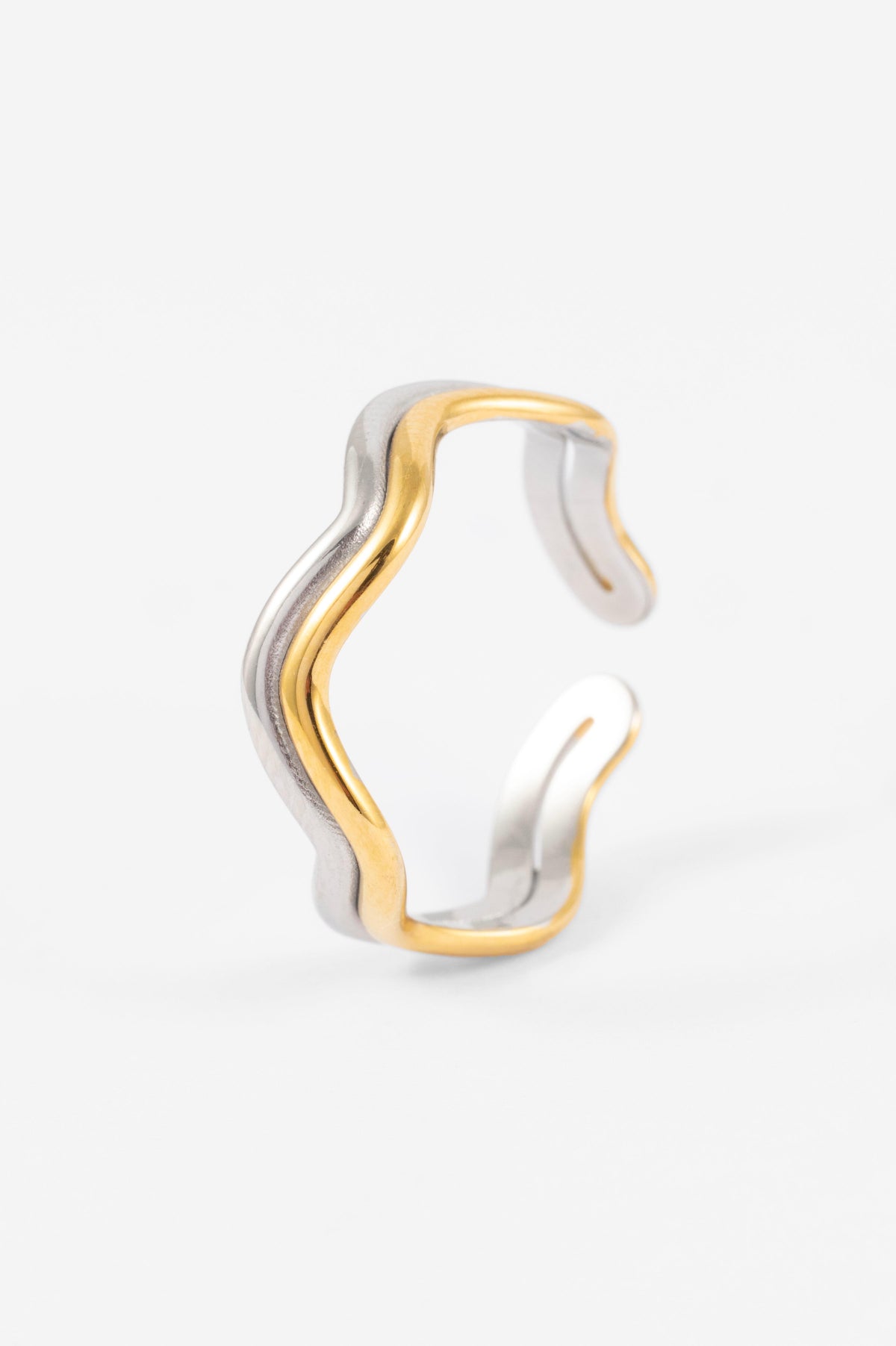 WATERPROOF TWO TONE WAVEY ADJUSTABLE RING