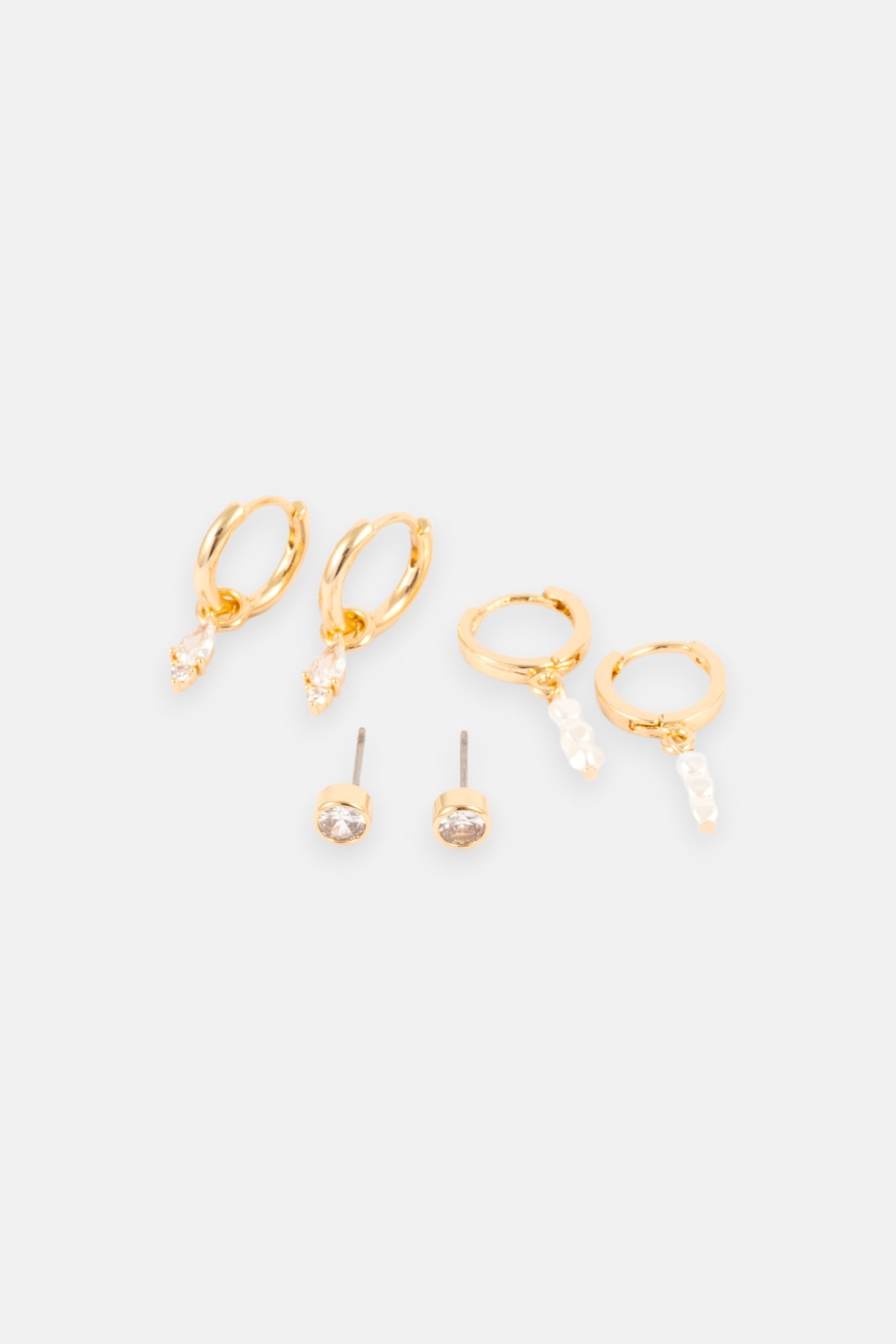 GOLD PEARL ROW DROP HUGGIE 3 PACK EARRING