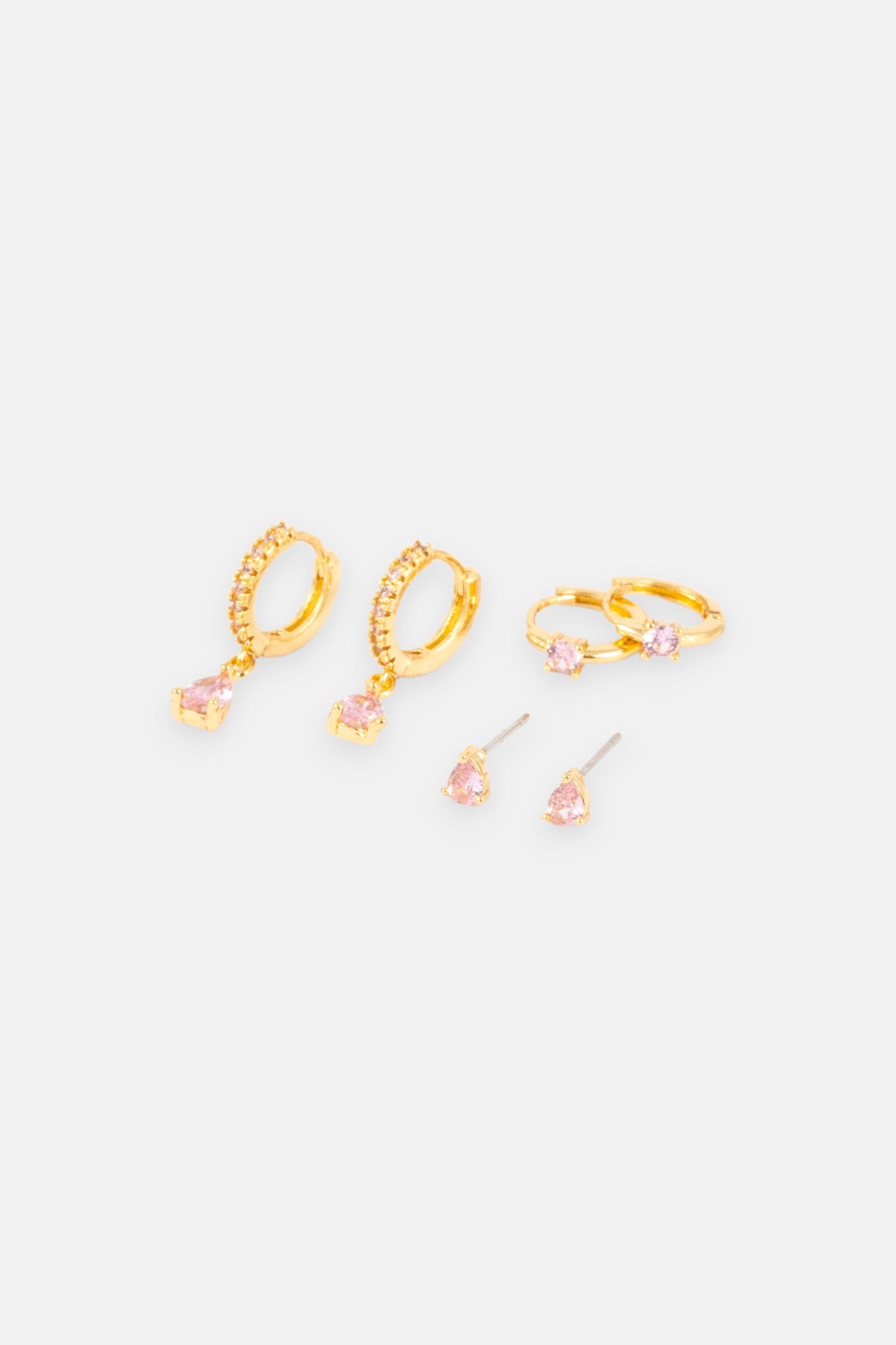 GOLD PASTEL PINK CZ HUGGIE 3 PACK EARRING