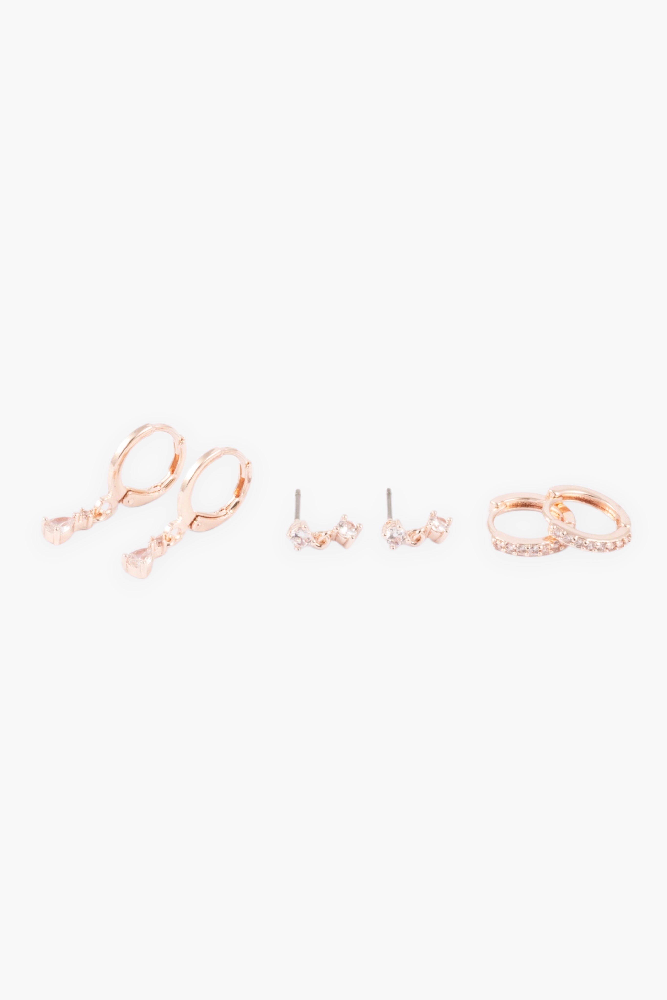 ROSE GOLD CZ PEAR DROP AND PAVE HUGGIE 3 PACK