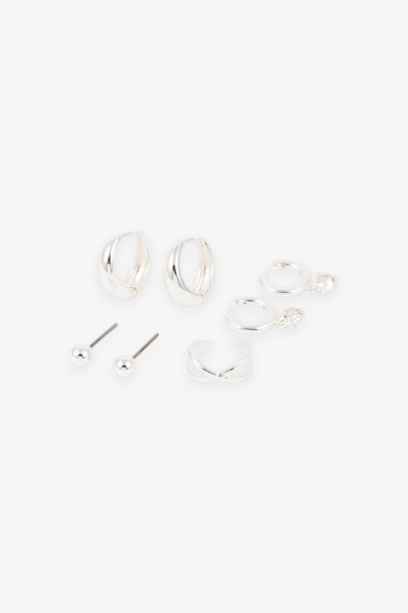 SILVER CZ EMBELLISHED HUGGIE CUFF EARRING PACK