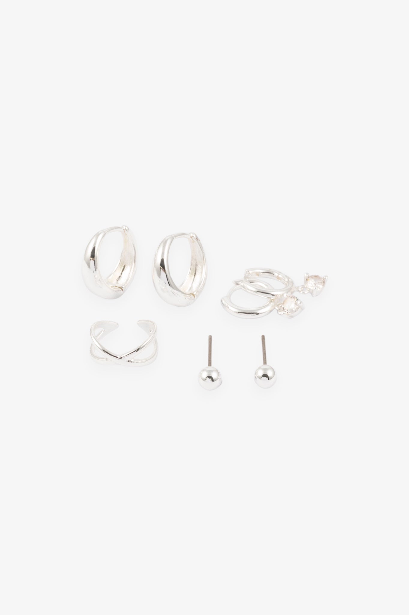 SILVER CZ EMBELLISHED HUGGIE CUFF EARRING PACK