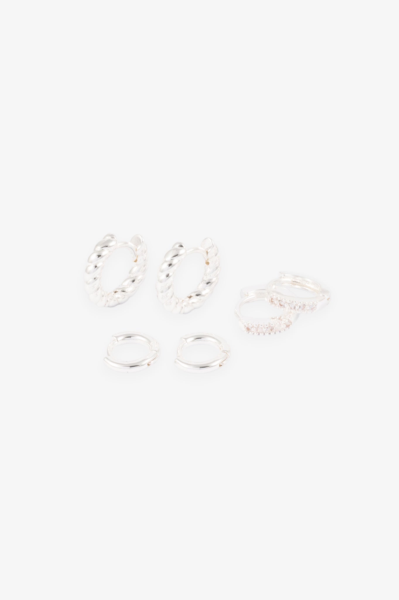 SILVER CUBIC ZIRCONIA PAVE TWIST HUGGIE PACK
