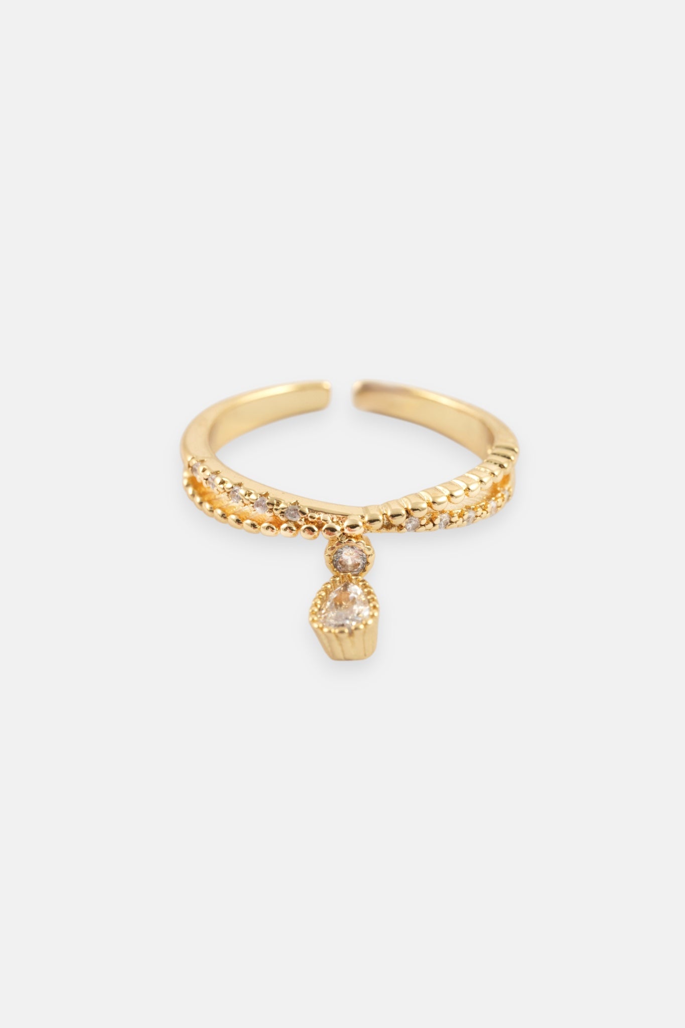 GOLD CZ PAVE DANGLE ADJUSTABLE RING