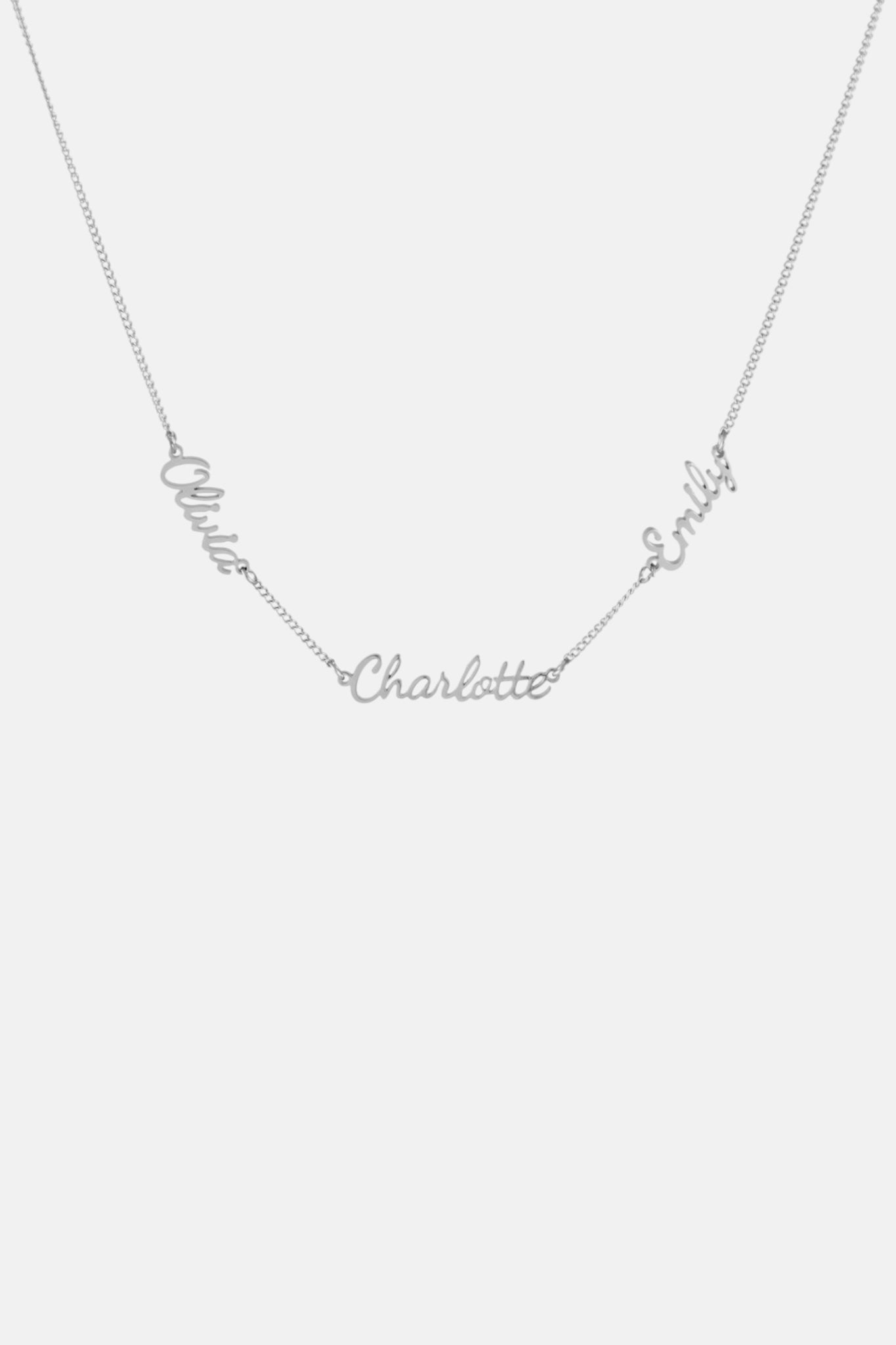 WATERPROOF SILVER THREE NAME NECKLACE