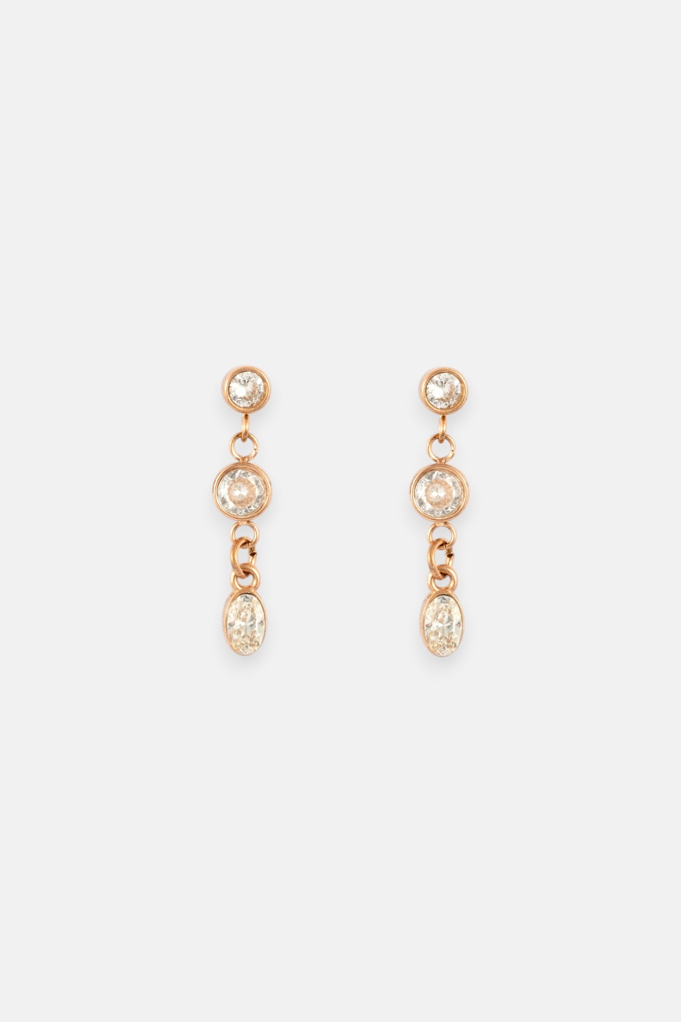WATERPROOF ROSE GOLD CZ BEZEL DROP EARRINGS