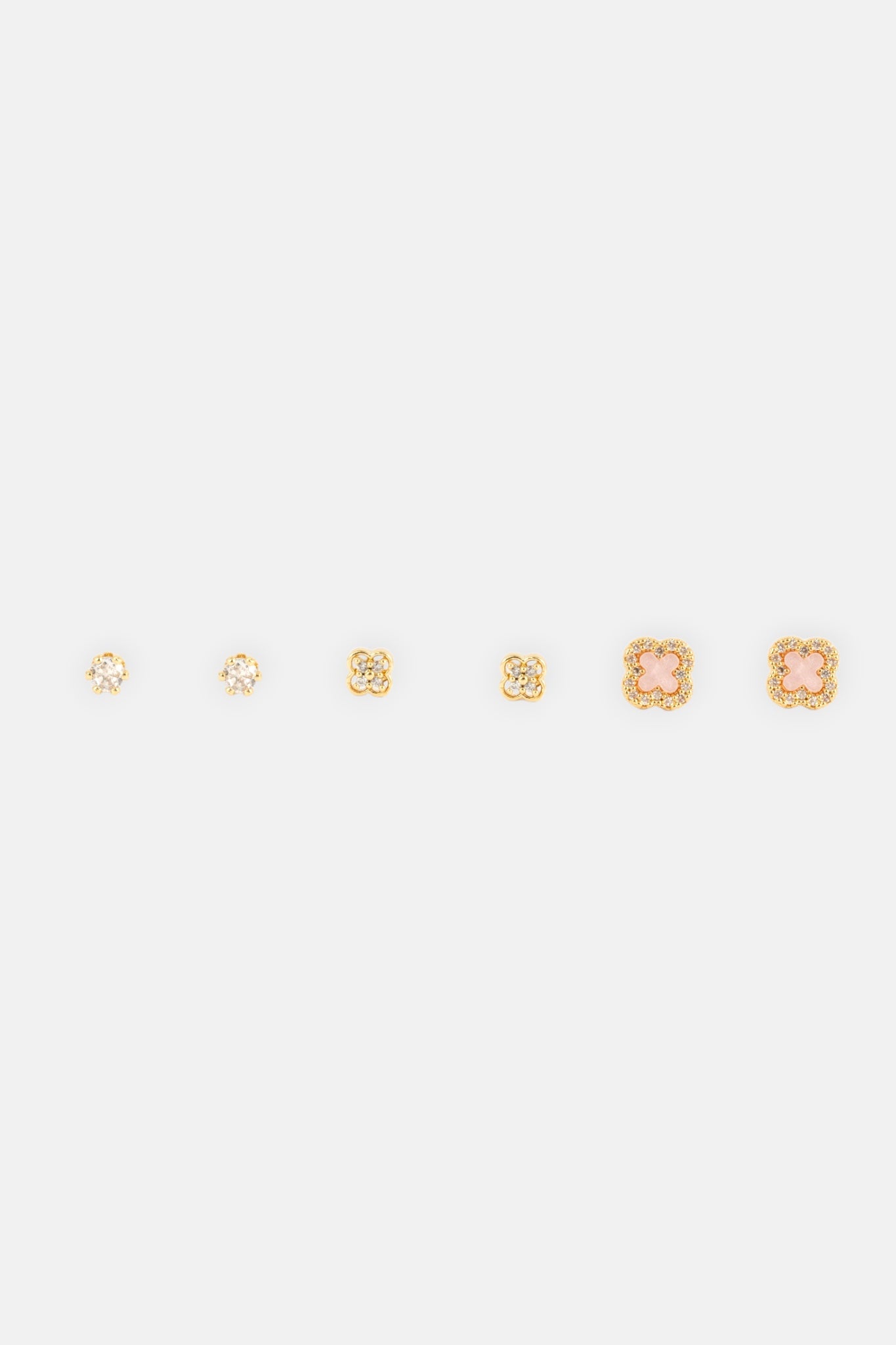 GOLD CZ PINK CLOVER STUD 3 PACK