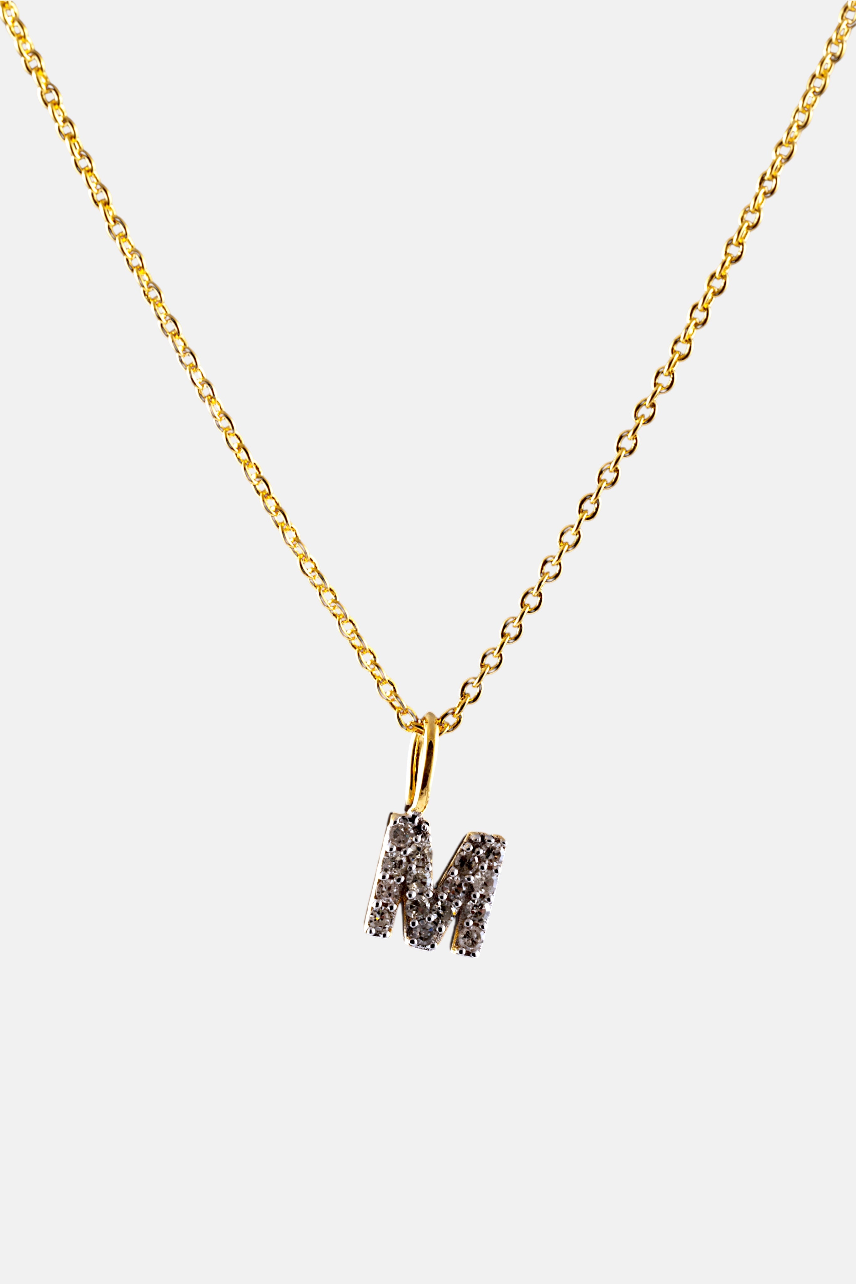 VERMEIL DIAMOND  M  PENDANT NECKLACE
