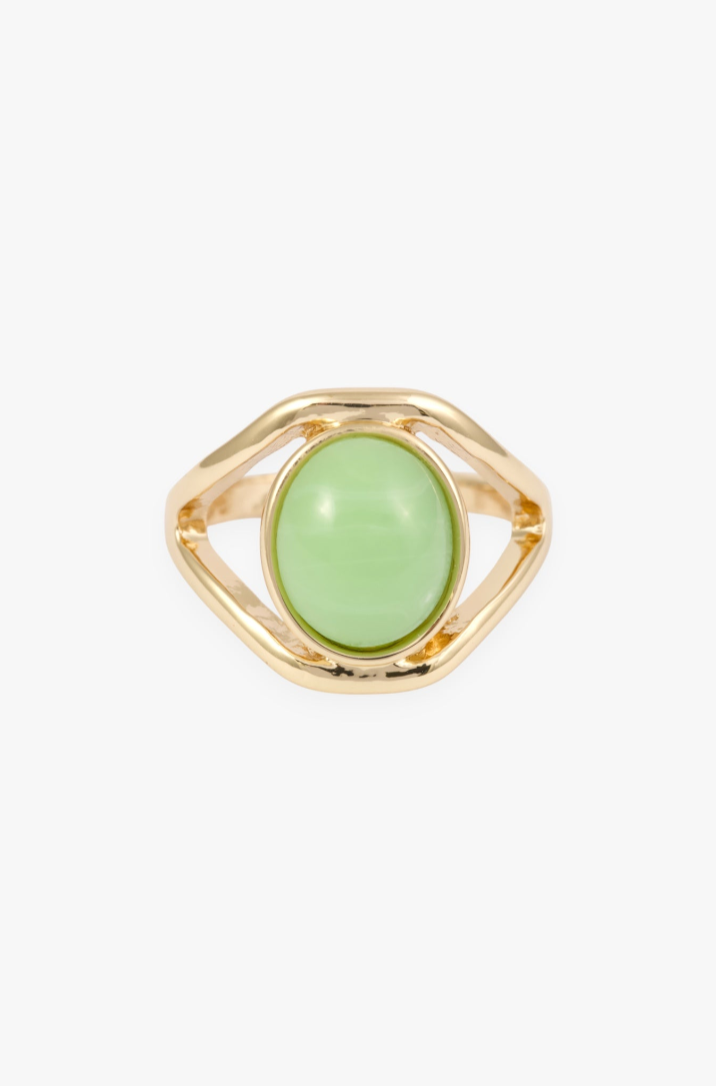 GOLD GREEN RESIN STATEMENT RING - SM